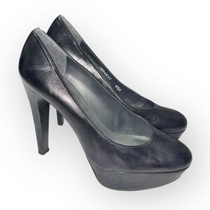 Stuart Weitzman Womens Black Leather‎ Platform High Heel Pumps 6.5 Stilettos